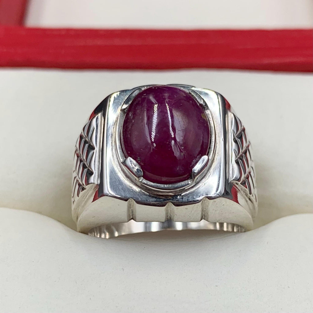 Handcrafted Cabochon Ruby Ring, Natural Ruby Sterling Silver 925 Yaqoot Ring Roby Gemstone Ring
