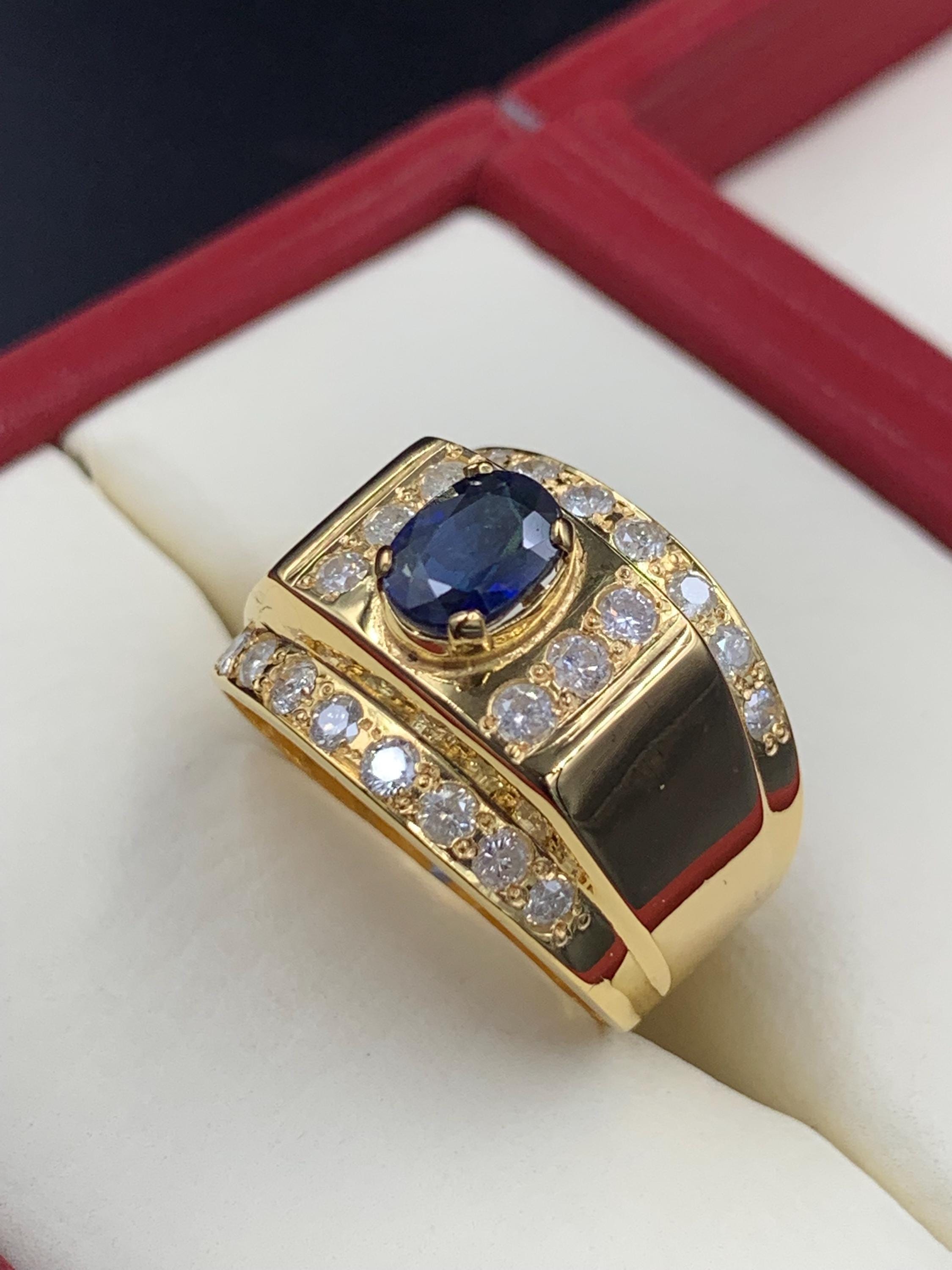 Handcrafted 14k Gold Sapphire Ring, Natural Diamond Engagement Ring, Blue Sapphire Solid Gold Ring, Neelam Ring