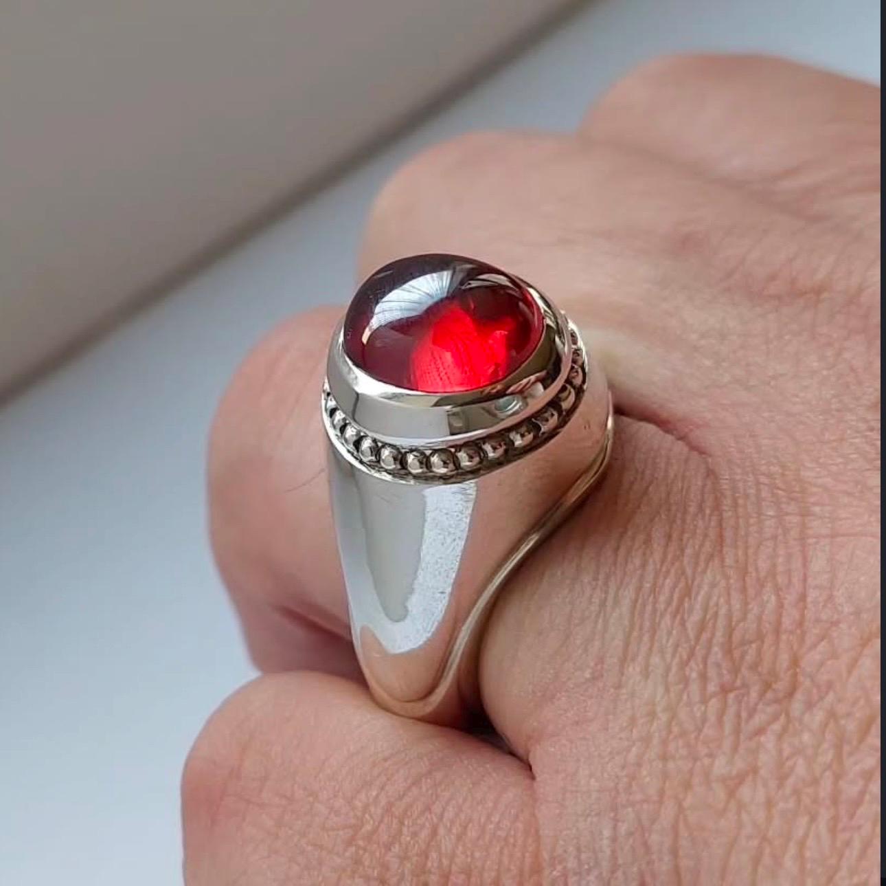 Handcrafted Big Deep Red Ruby Mens Ring Sterling Silver 925 Anari Yaqoot Ring Roby Gemstone Ring
