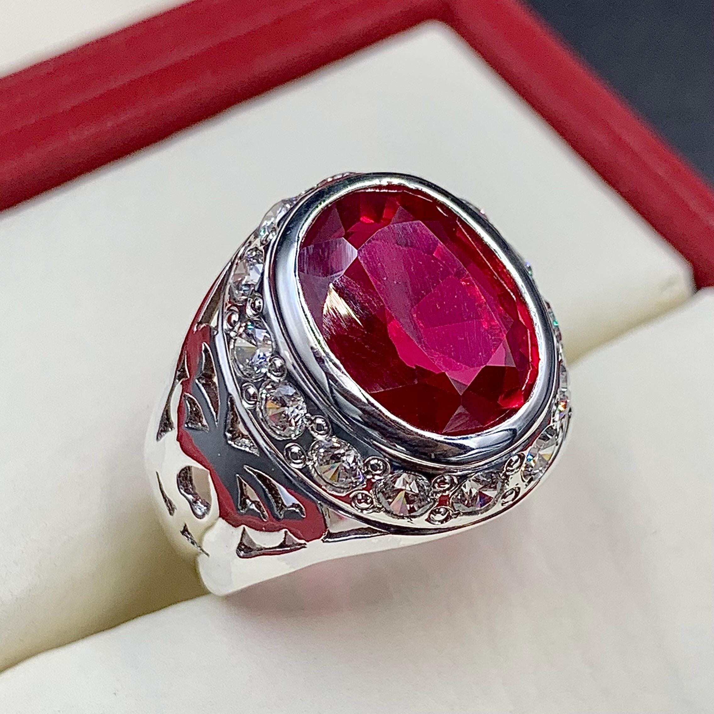 Handcrafted Deep Red Ruby Mens Ring Sterling Silver 925 Anari Yaqoot Ring Ruby Gemstone Ring