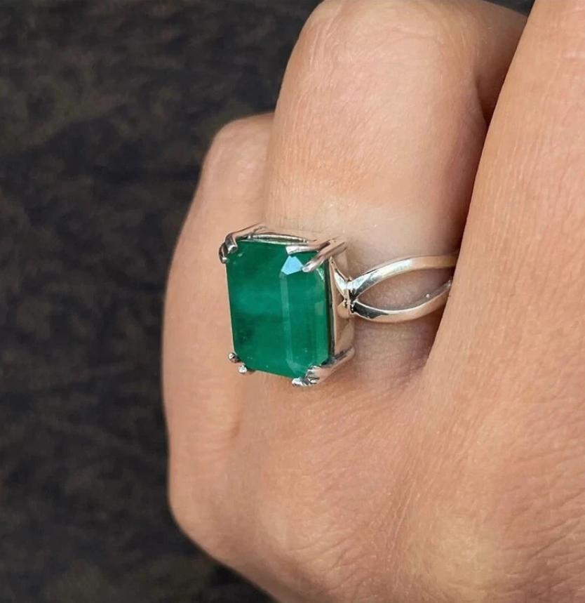 Handcrafted Emerald Ring For Women, 925 Sterling Silver Emerald Rings, Natural Emerald Ring, Gift For Her
