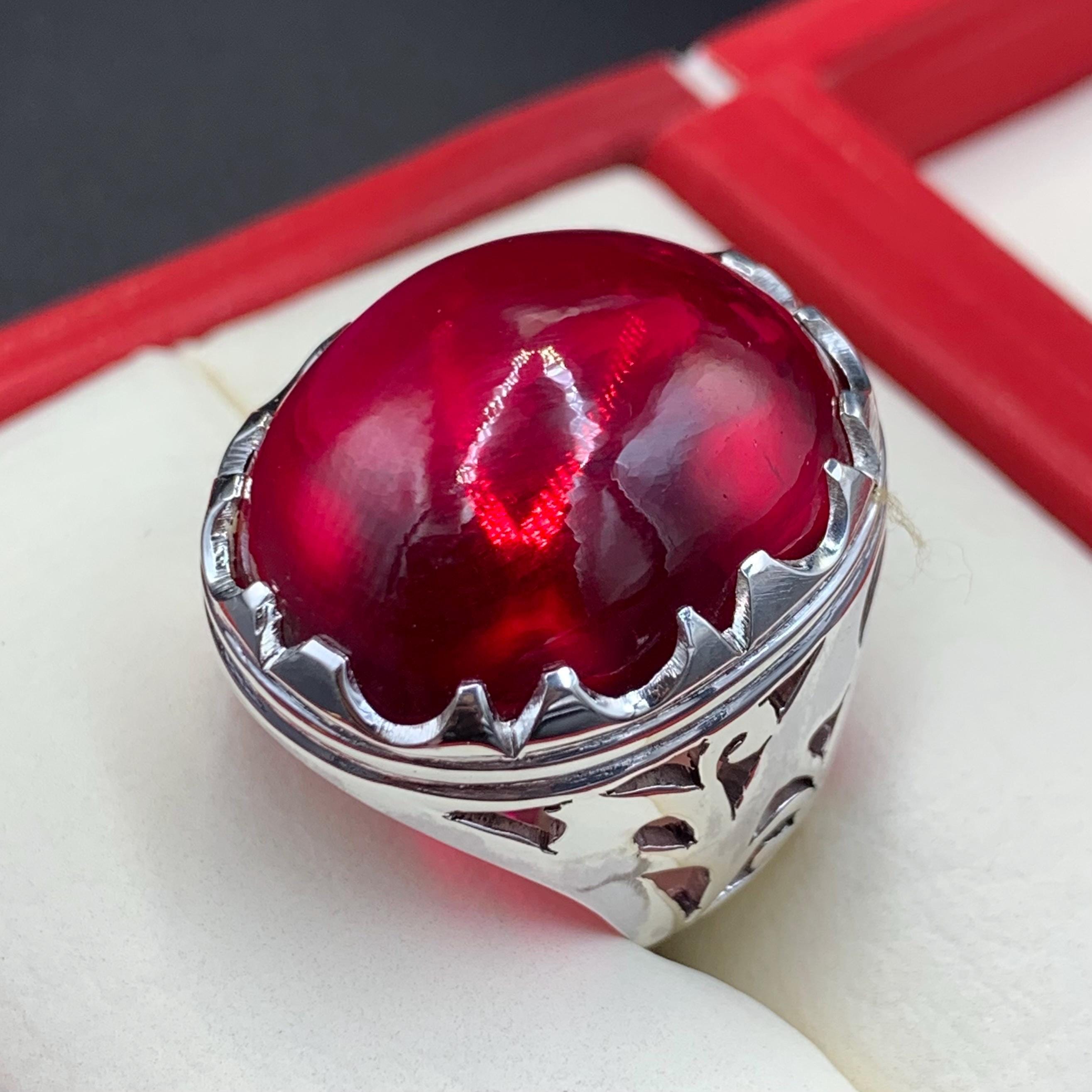 Handcrafted Cabochon Red Ruby Ring Mens Ruby Ring Sterling Silver 925 Anari Yaqoot Ring Roby Gemstone Ring