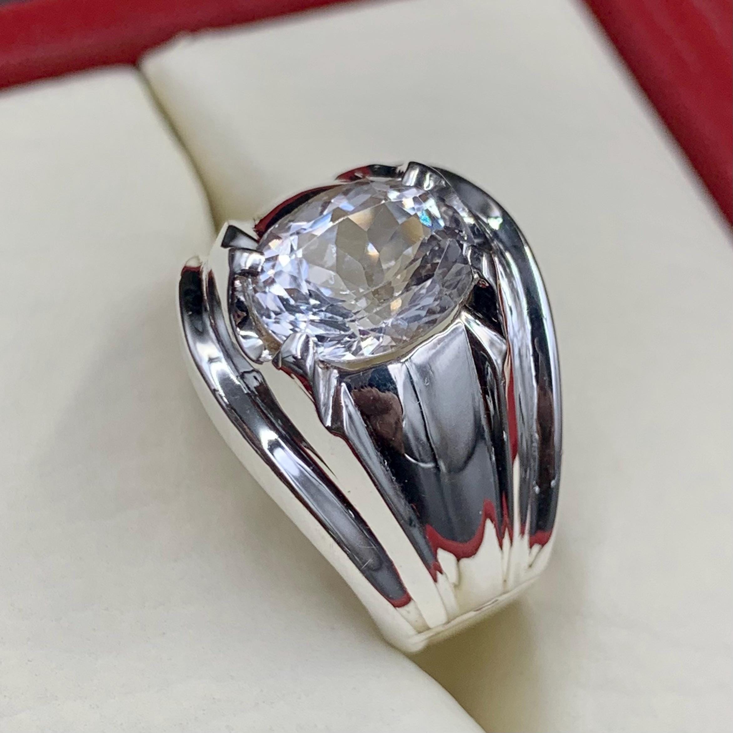 Handcrafted Mens Sapphire Ring, White Sapphire Ring, Natural Sapphire 925 Sterling Silver Ring, Neelam Ring