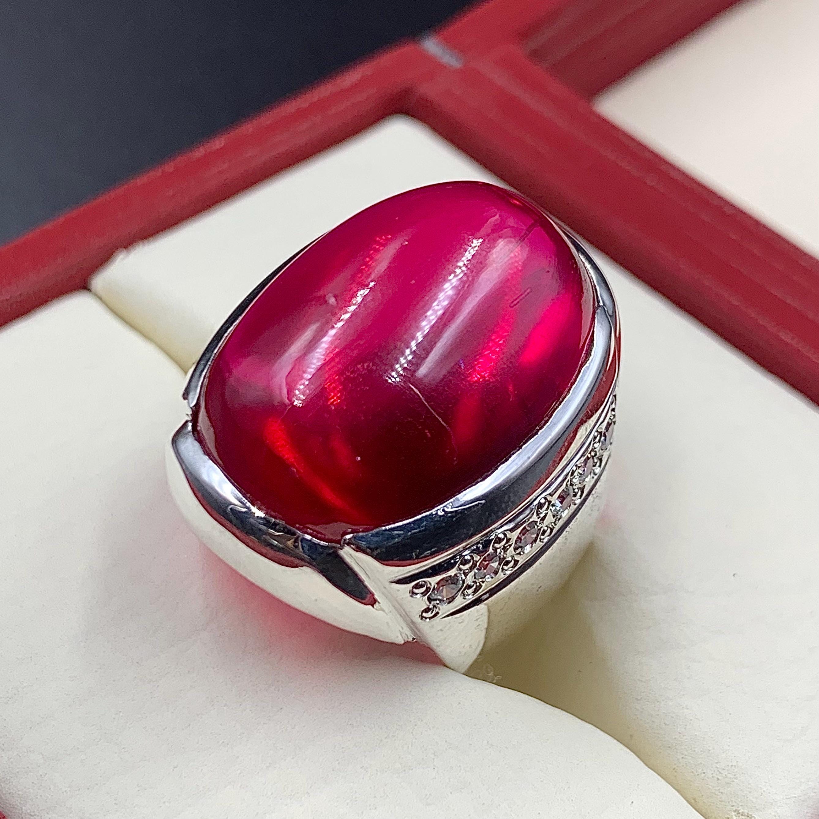 Handcrafted Big Deep Red Ruby Mens Ring Sterling Silver 925 Anari Yaqoot Ring Roby Gemstone Ring