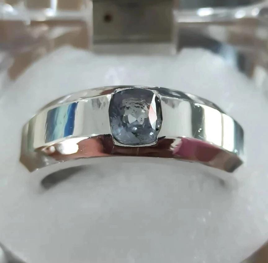 Handcrafted Mens Sapphire Ring, White Sapphire Ring, Natural Sapphire 925 Sterling Silver Ring, Neelam Ring
