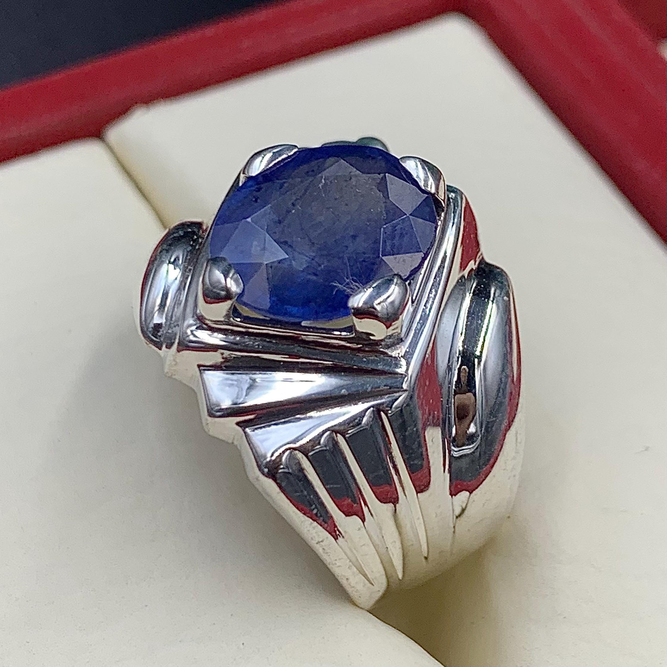 Handcrafted Mens Sapphire Ring, Blue Sapphire Ring, Natural Sapphire 925 Sterling Silver Ring, Neelam Ring