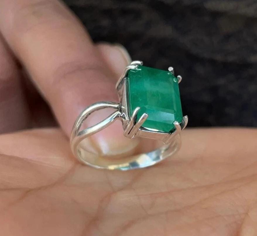 Handcrafted Emerald Ring For Women, 925 Sterling Silver Emerald Rings, Natural Emerald Ring, Gift For Her