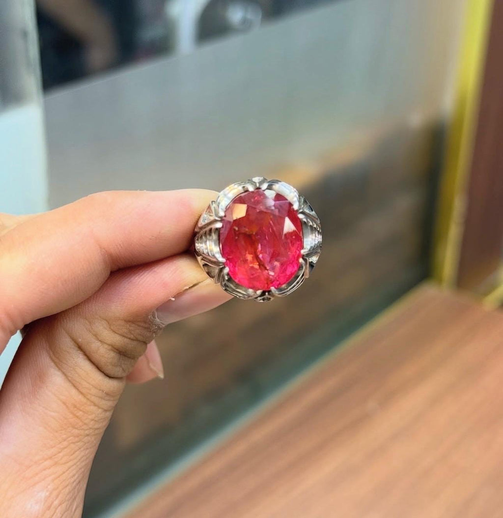 Handcrafted 12 Carats Ruby Ring, Natural Ruby Sterling Silver 925 Yaqoot Ring Ruby Gemstone Ring