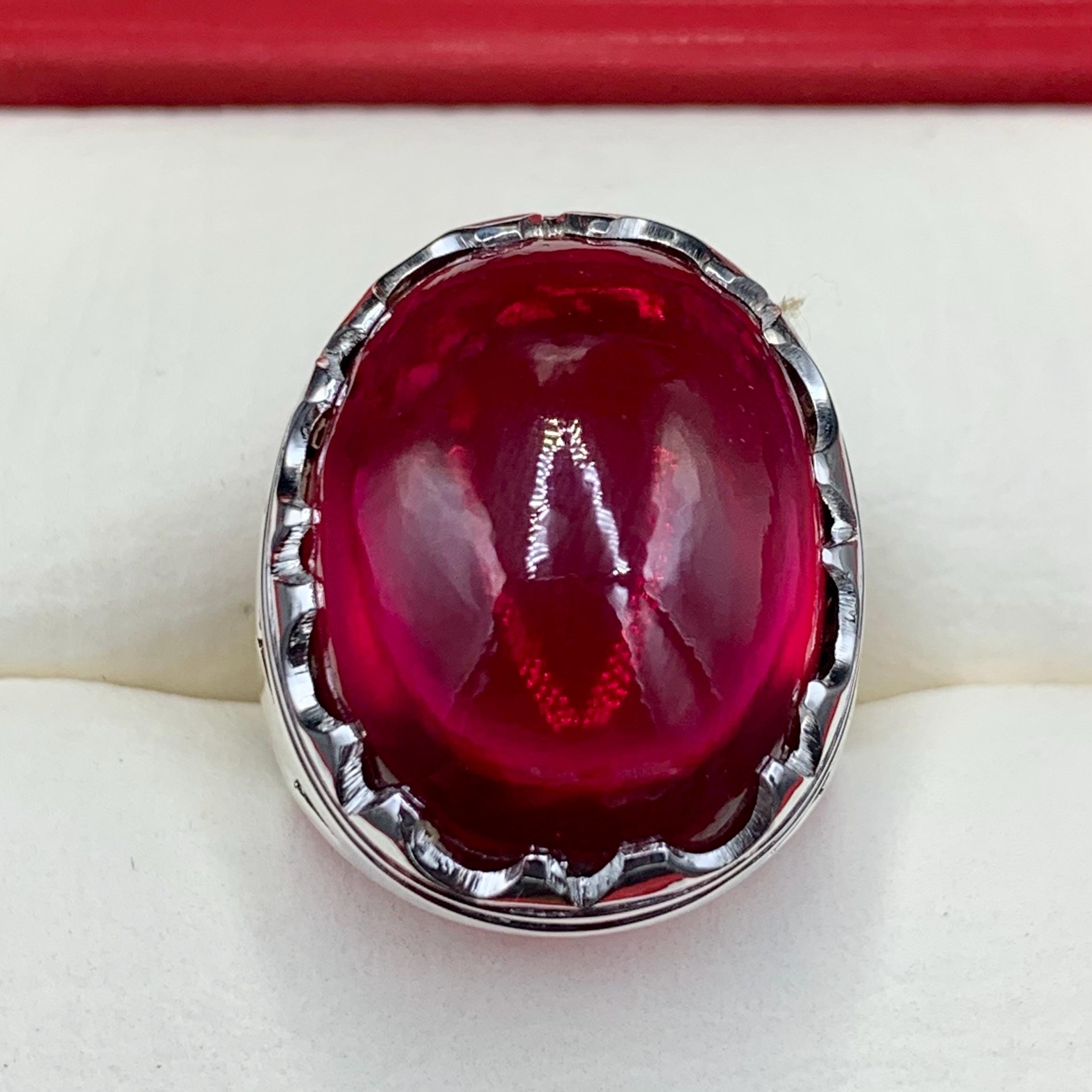 Handcrafted Cabochon Red Ruby Ring Mens Ruby Ring Sterling Silver 925 Anari Yaqoot Ring Roby Gemstone Ring