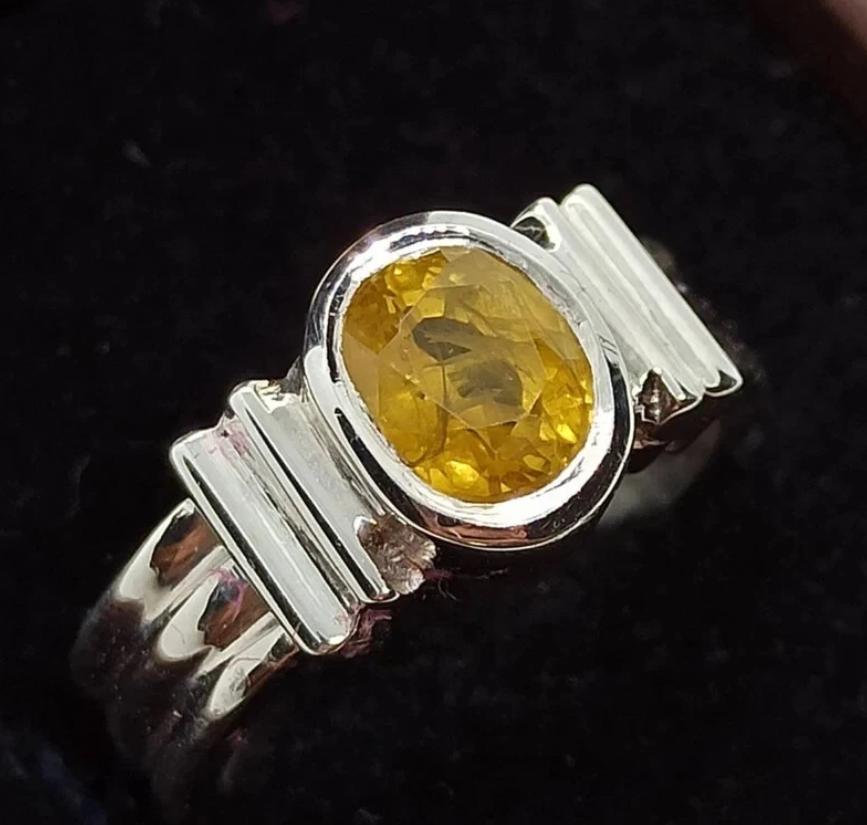 Handcrafted Mens Sapphire Ring, Yellow Sapphire Ring, Natural Sapphire 925 Sterling Silver Ring, Pukhraj Ring