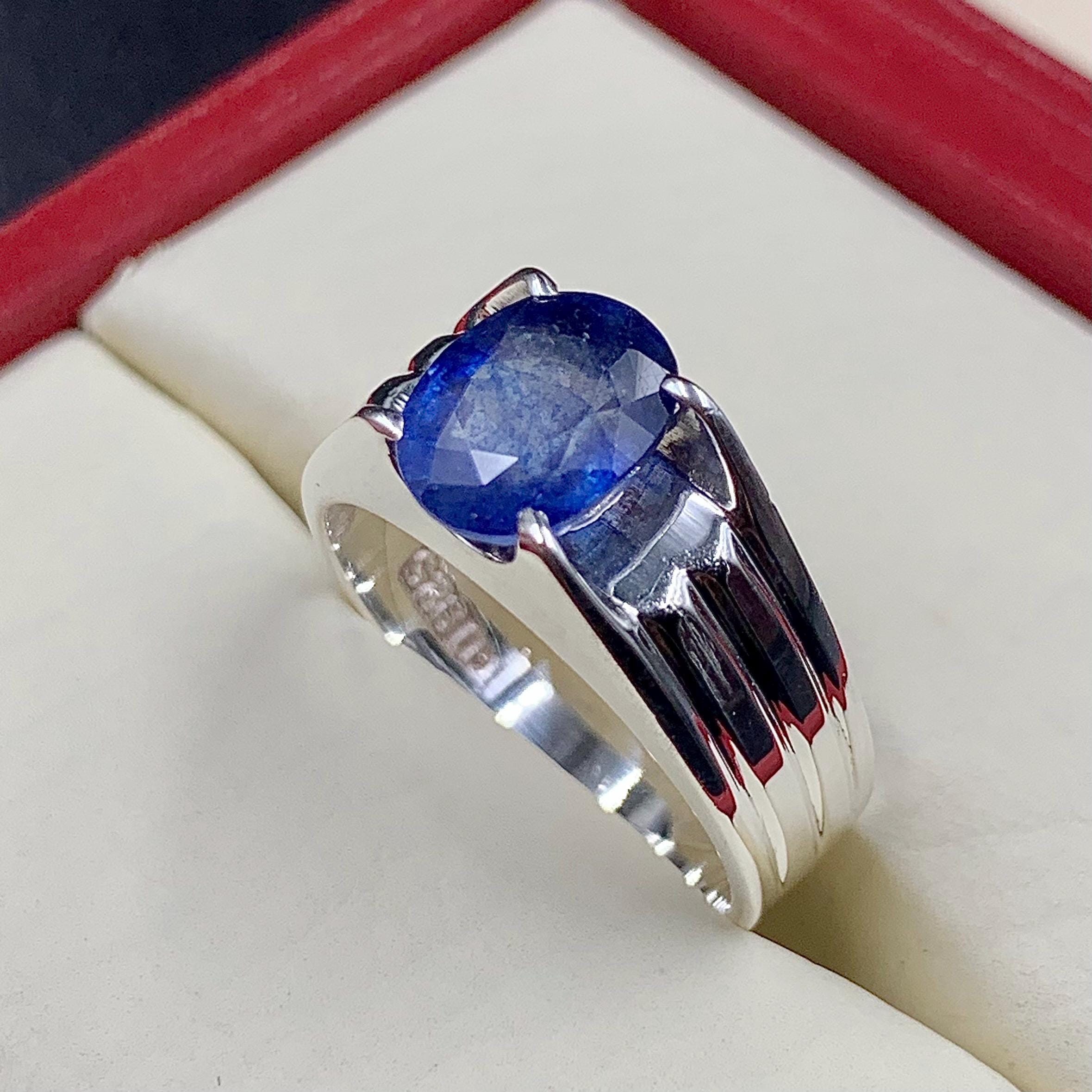 Handcrafted Mens Sapphire Ring, Blue Sapphire Ring, Natural Sapphire 925 Sterling Silver Ring, Neelam Ring