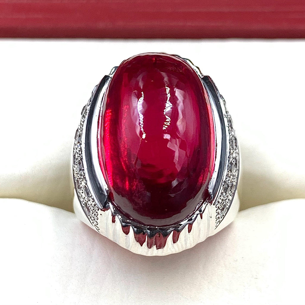 Handcrafted Deep Red Ruby Mens Ring Sterling Silver 925 Anari Yaqoot Ring Ruby Gemstone Ring
