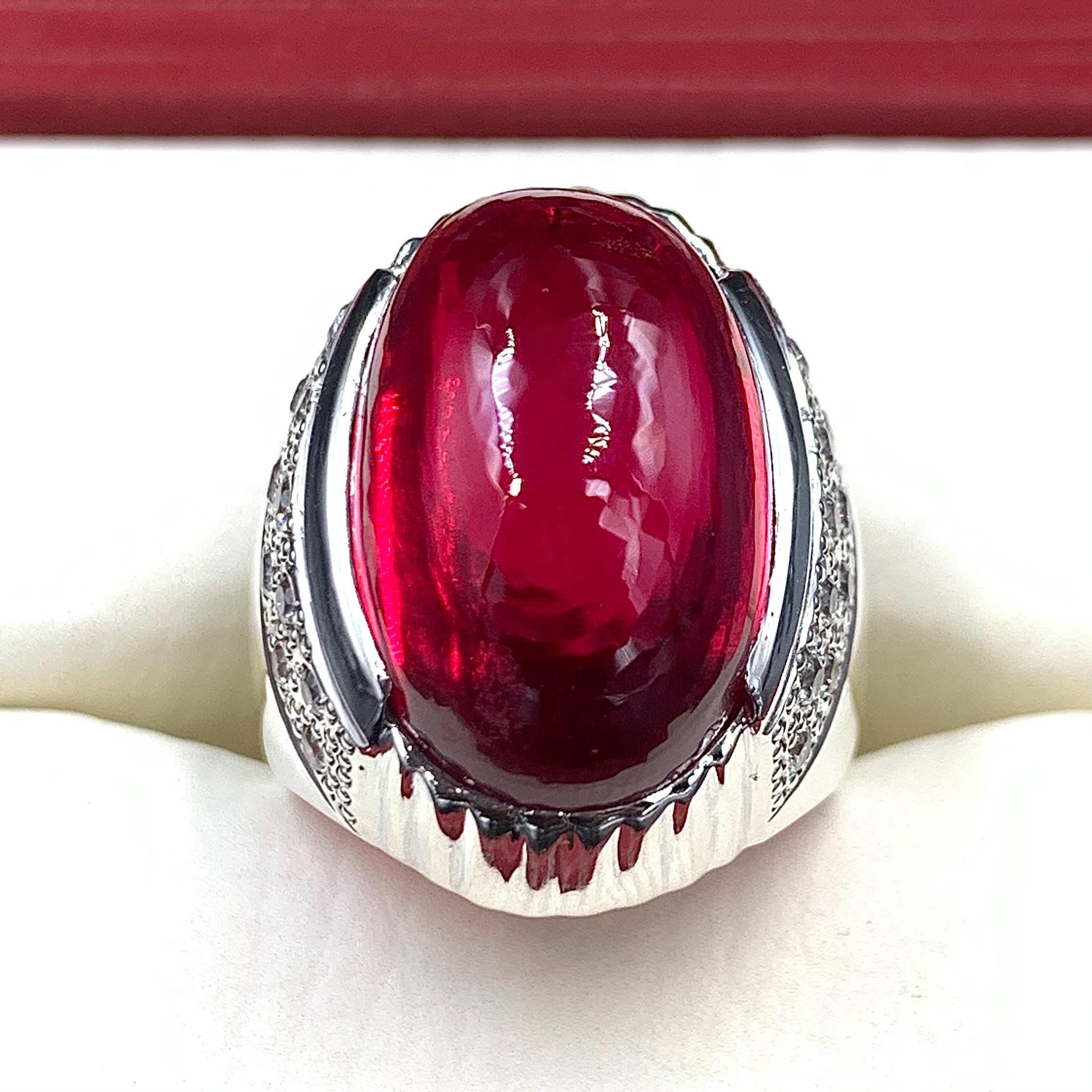Handcrafted Deep Red Ruby Mens Ring Sterling Silver 925 Anari Yaqoot Ring Ruby Gemstone Ring