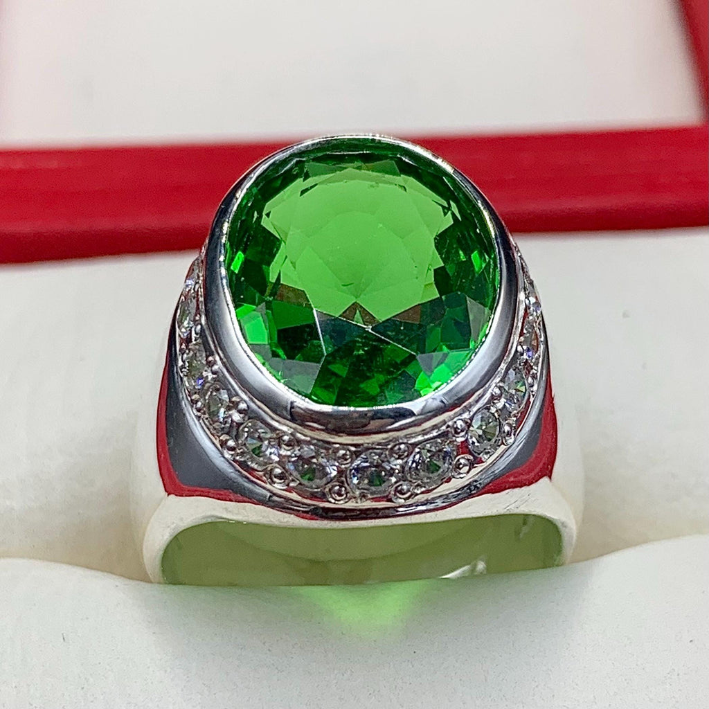 Handcrafted Big Peridot Ring For Men, Green Peridot Ring With 925 Sterling Silver