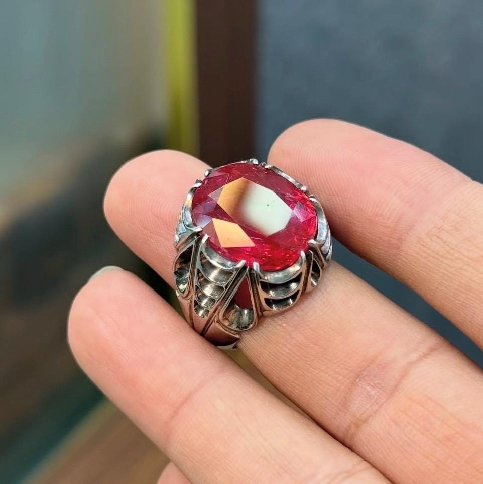 Handcrafted 12 Carats Ruby Ring, Natural Ruby Sterling Silver 925 Yaqoot Ring Ruby Gemstone Ring