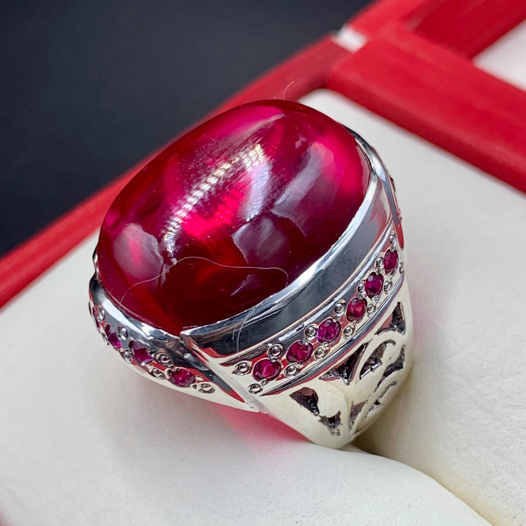 Handcrafted Cabochon Red Ruby Ring Mens Ruby Ring Sterling Silver 925 Anari Yaqoot Ring Roby Gemstone Ring