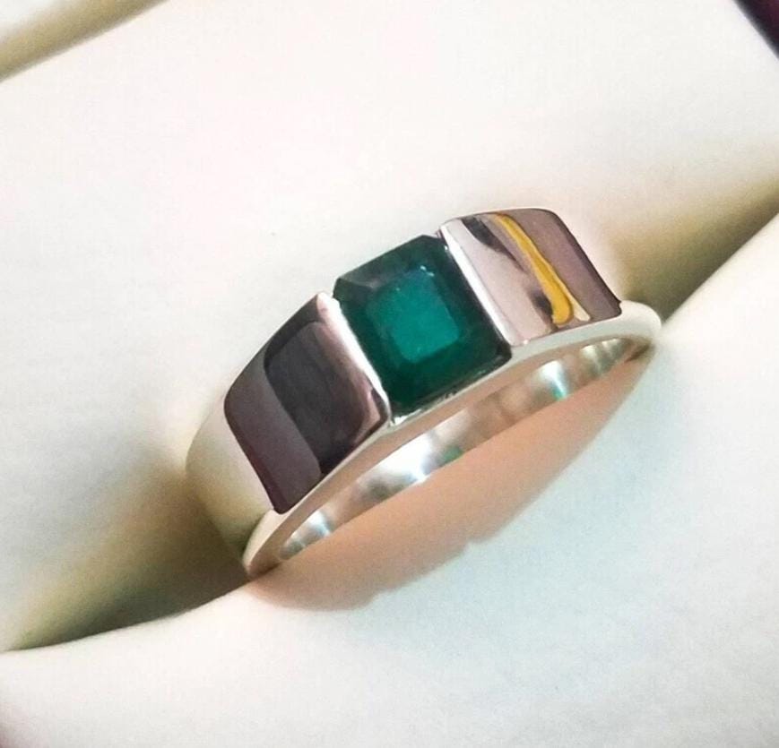 Handcrafted Emerald Ring, Natural Emerald 925 Sterling Silver Ring, Zamurd Ring For Men