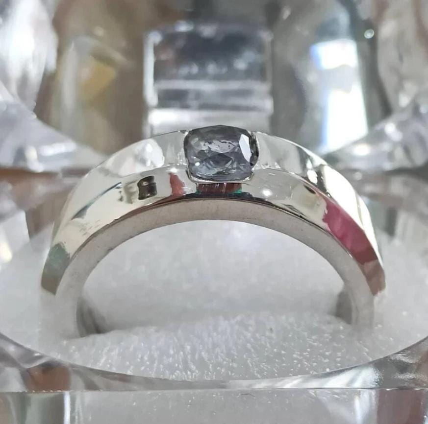 Handcrafted Mens Sapphire Ring, White Sapphire Ring, Natural Sapphire 925 Sterling Silver Ring, Neelam Ring