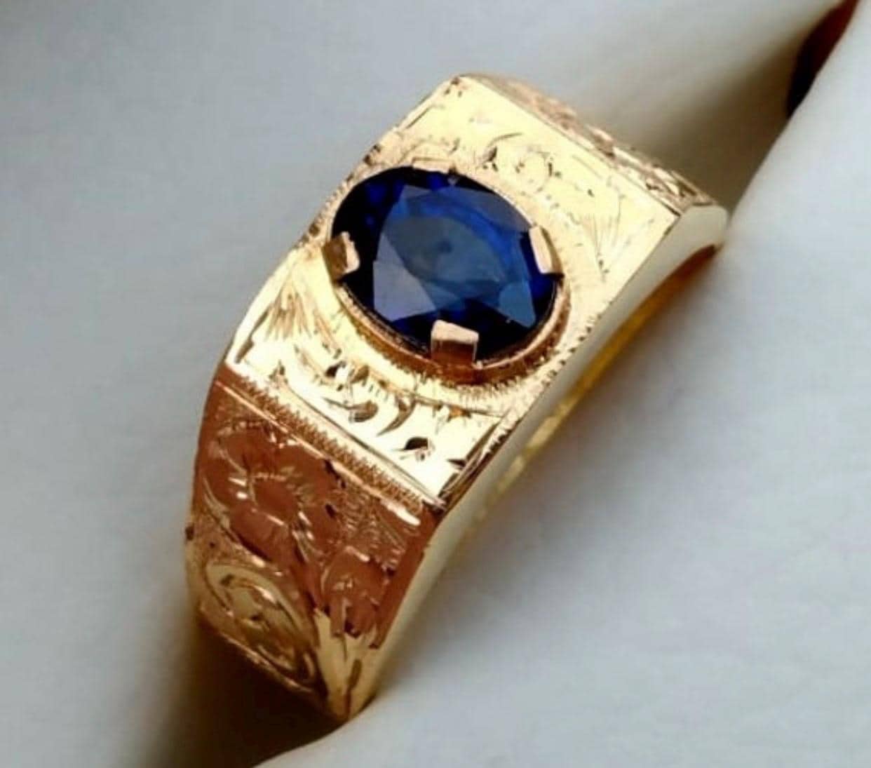 Handcrafted 14k Gold Sapphire Ring, Ceylon Blue Sapphire Solid Gold Ring, Natural Sapphire Neelam Ring