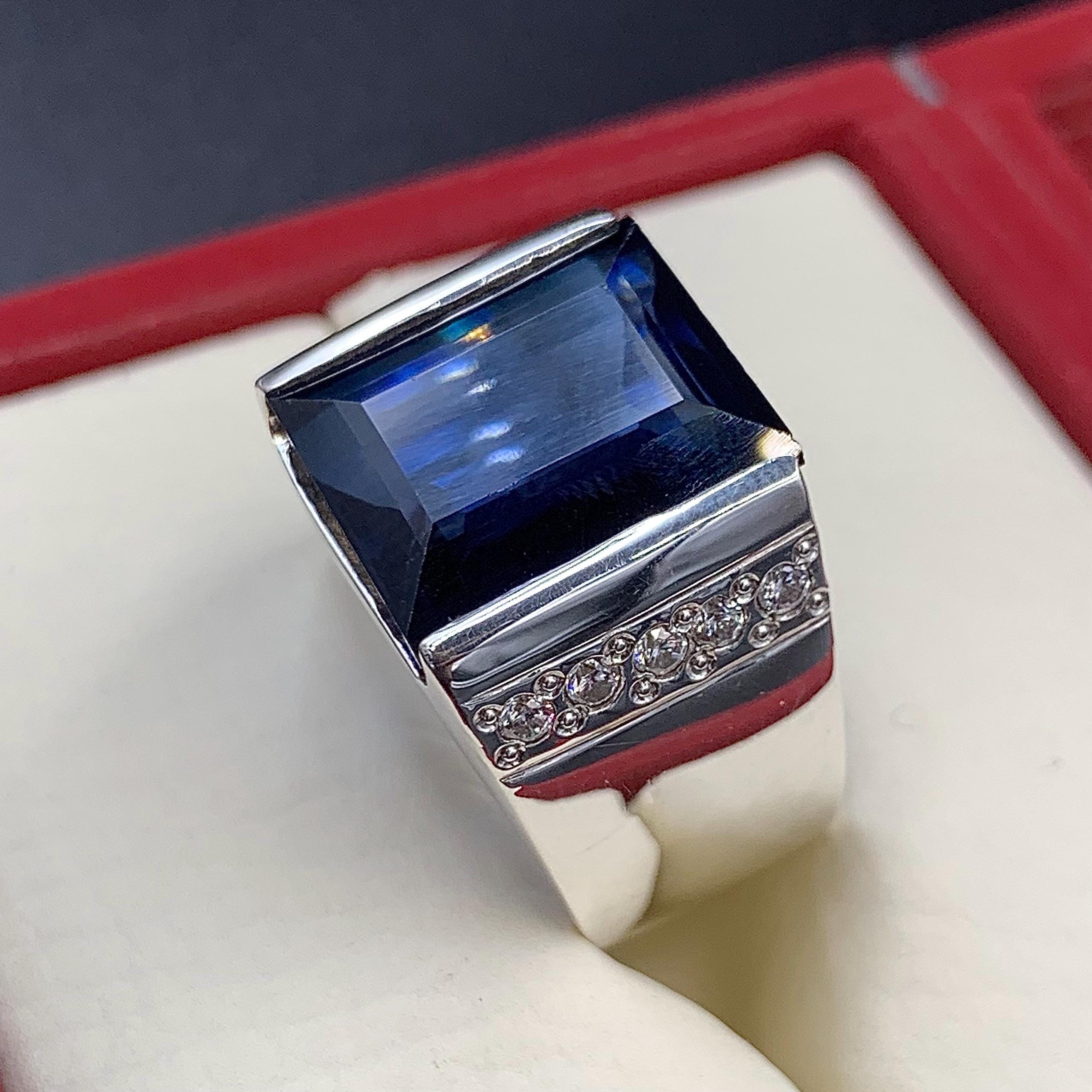 Handcrafted Mens Sapphire Ring, Blue Sapphire Ring, Sapphire 925 Sterling Silver Ring, Neelam Ring