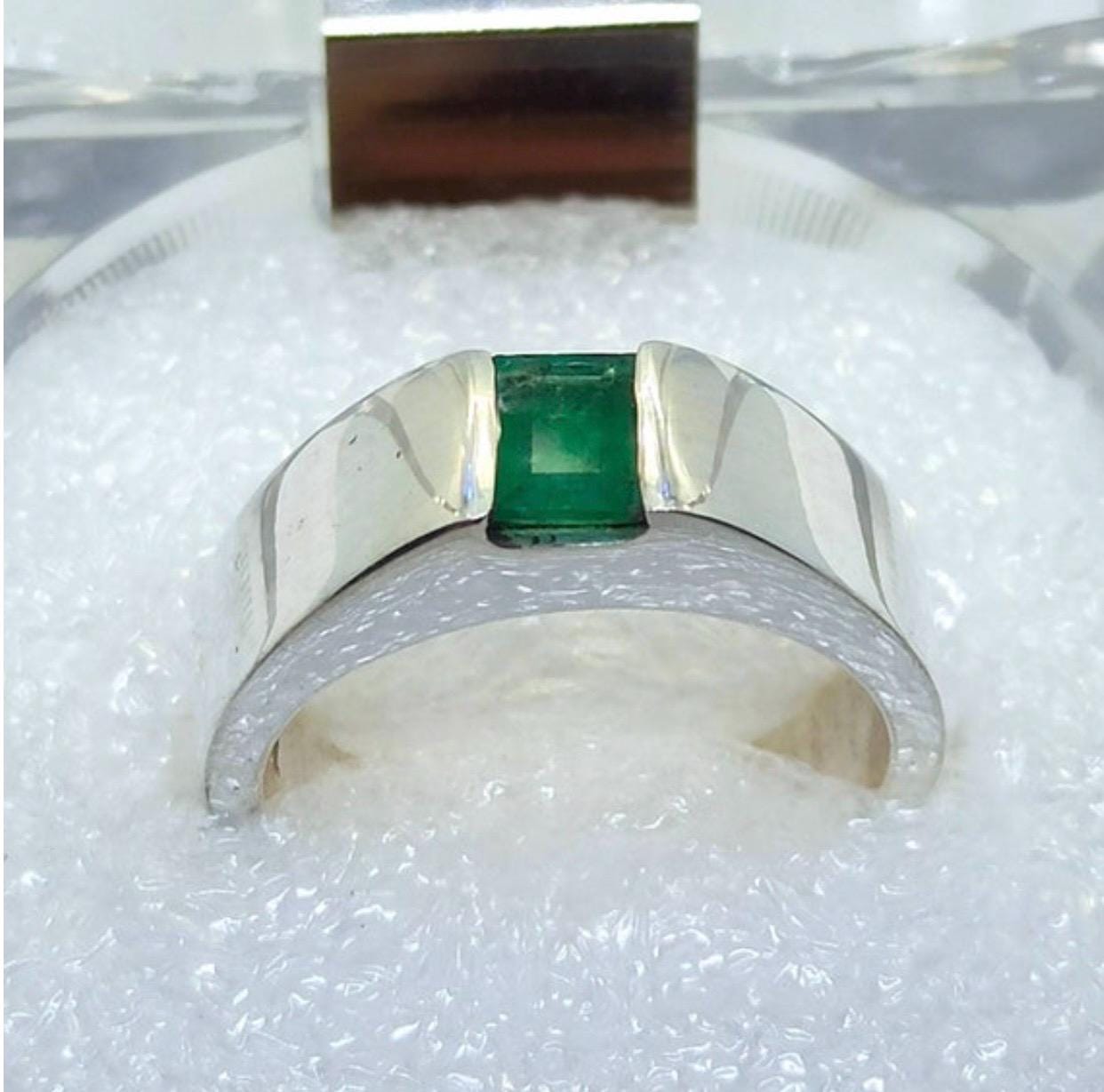 Handcrafted Men Emerald Ring, Natural Emerald 925 Sterling Silver Ring, Zamurd Ring For Men