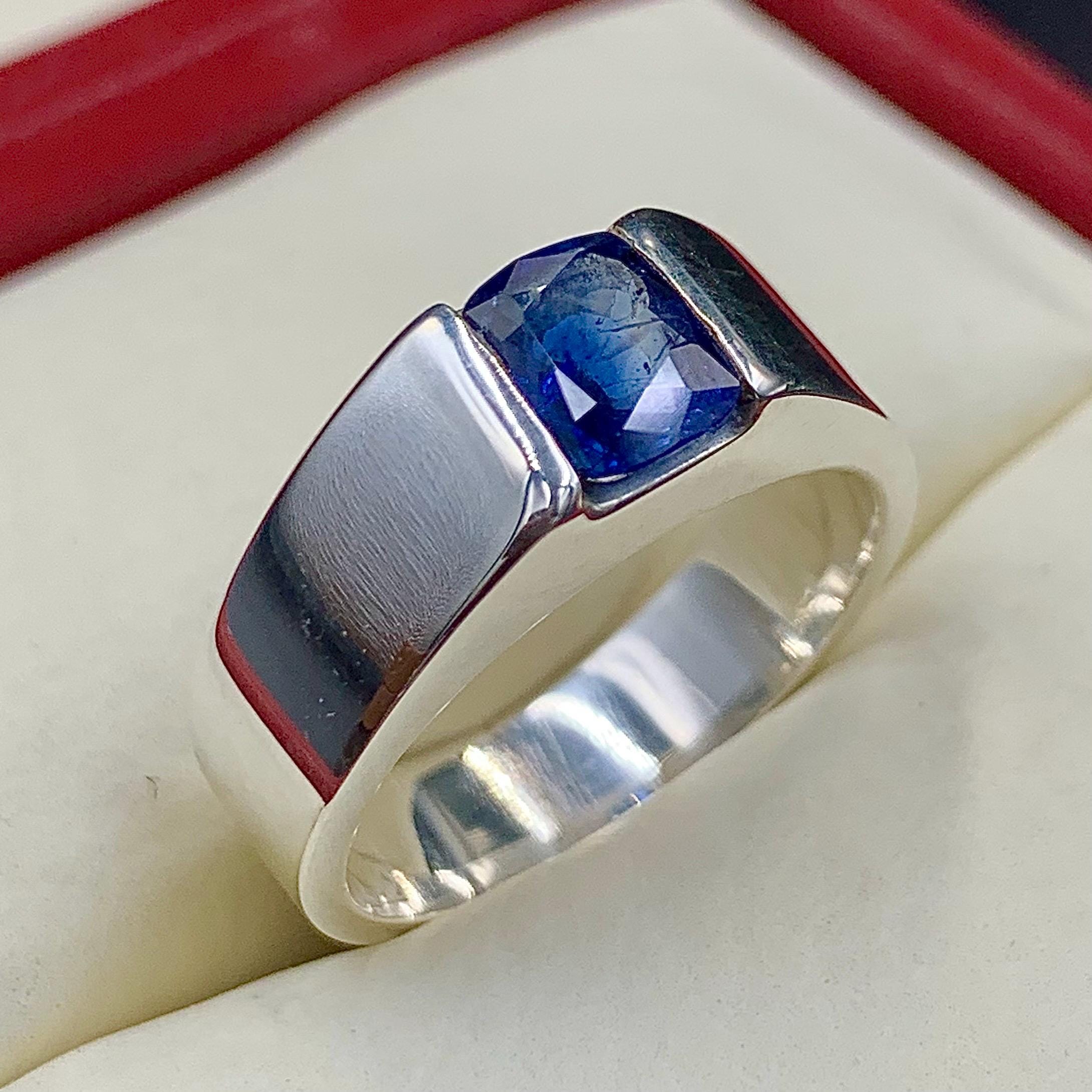 Handcrafted Emerald Cut Ceylon Sapphire Ring, Blue Sapphire Ring, Natural Sapphire 925 Sterling Silver Ring, Neelam Ring