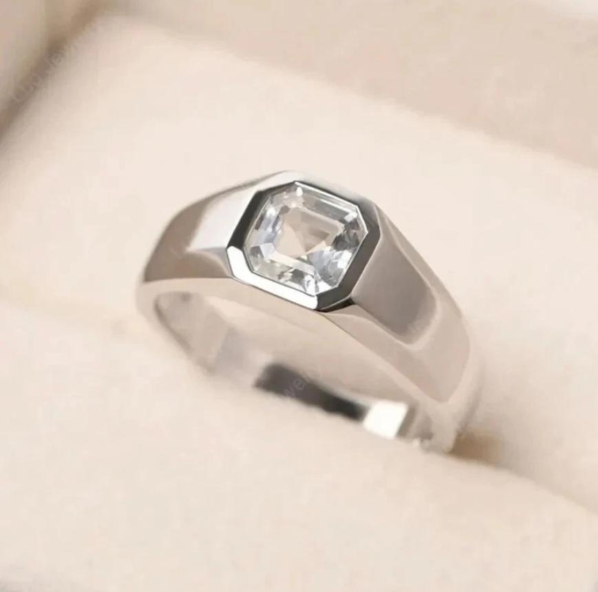 Handcrafted Mens Sapphire Ring, White Sapphire Ring, Sapphire 925 Sterling Silver Ring, Neelam Ring