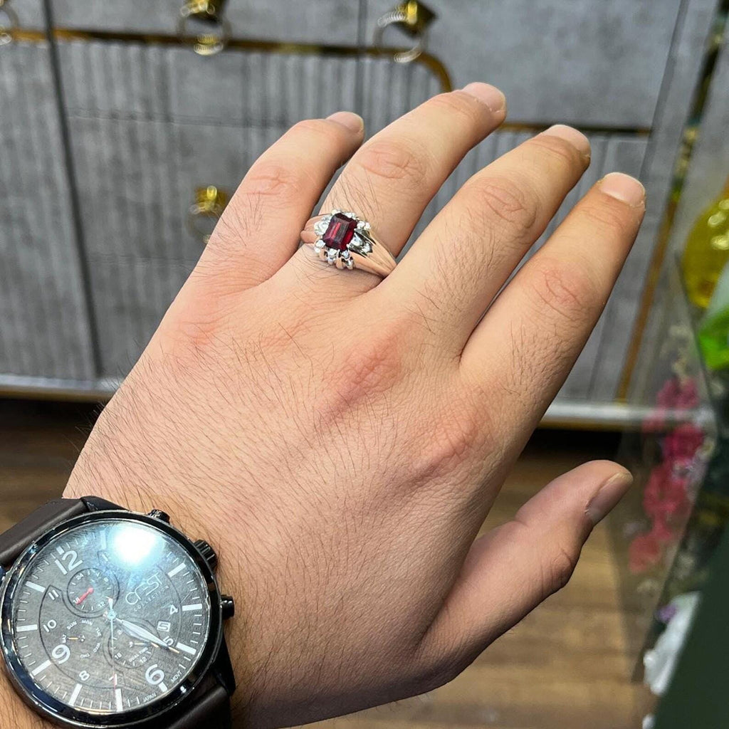 Handcrafted Emerald Cut Ruby Ring, Natural Ruby Sterling Silver 925 Yaqoot Ring Roby Gemstone Ring