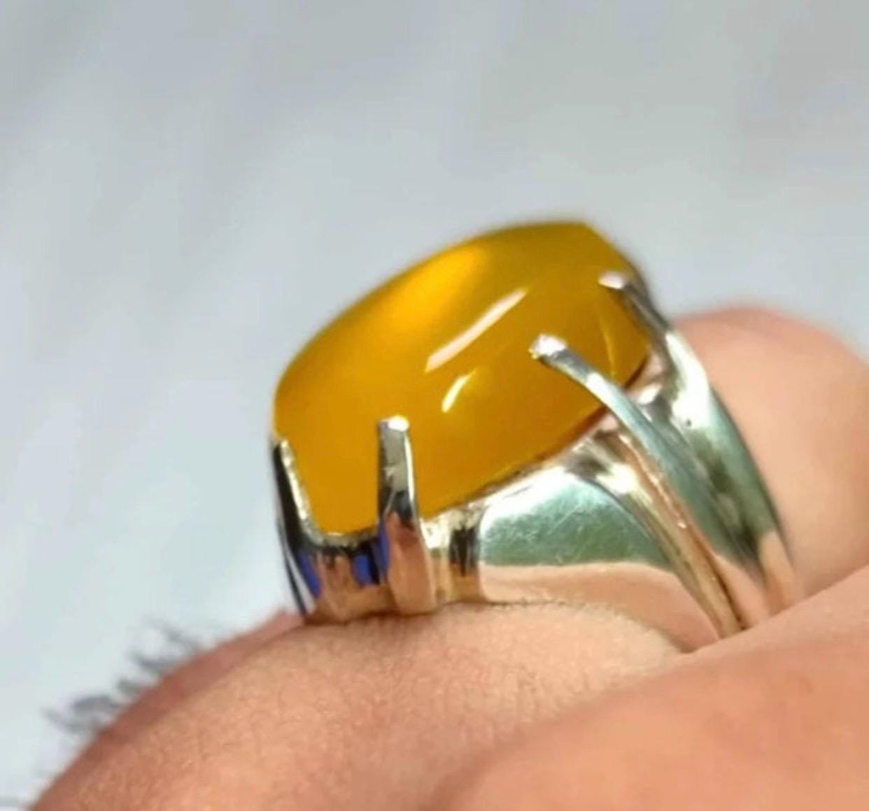 Handcrafted Imran Khan Ring, Yemeni Aqeeq Ring For Men, Natural Agate Rings, 925 Sterling Silver Kaptaan Ring