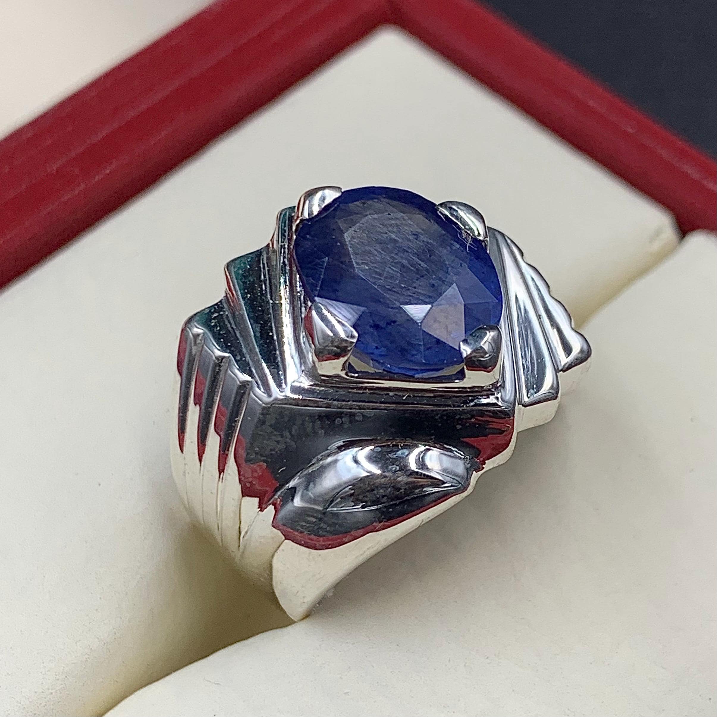 Handcrafted Mens Sapphire Ring, Blue Sapphire Ring, Natural Sapphire 925 Sterling Silver Ring, Neelam Ring