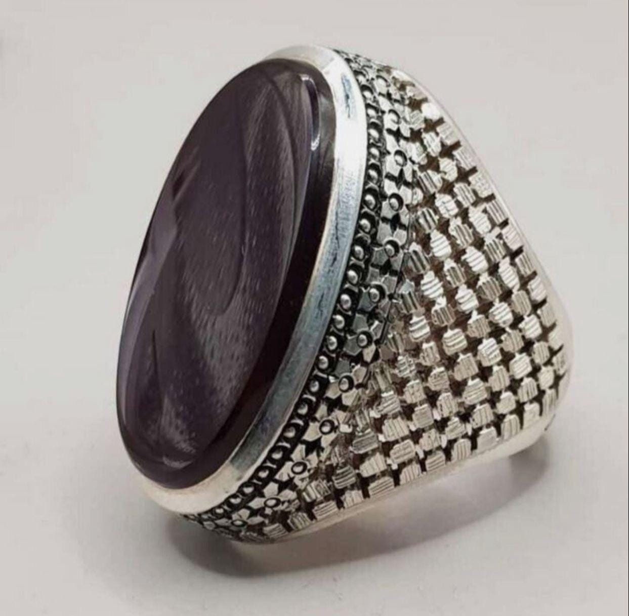 Handcrafted Big Yemeni Aqeeq Ring For Men, Natural Agate Rings, 925 Sterling Silver Aqeeq Ring Shia Rings