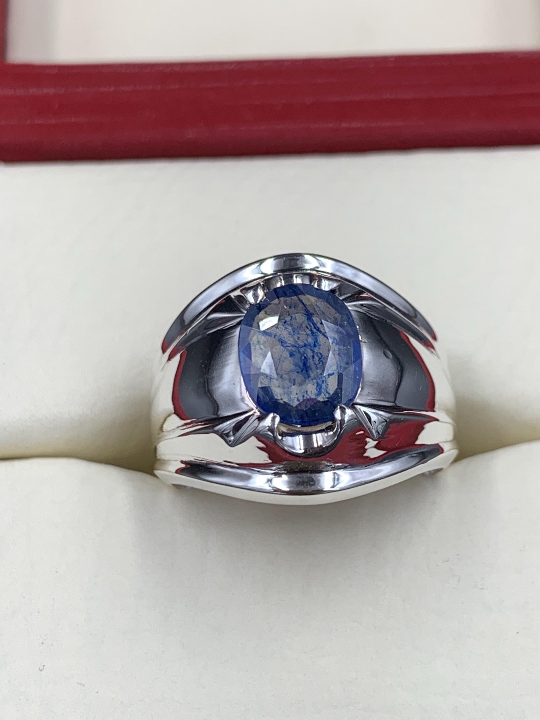 Handcrafted Mens Sapphire Ring, Blue Sapphire Ring, Natural Sapphire 925 Sterling Silver Ring, Neelam Ring