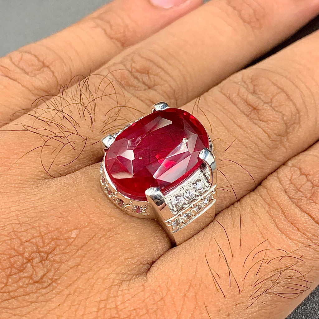 Handcrafted Big Deep Red Ruby Mens Ring Sterling Silver 925 Anari Yaqoot Ring Roby Gemstone Ring