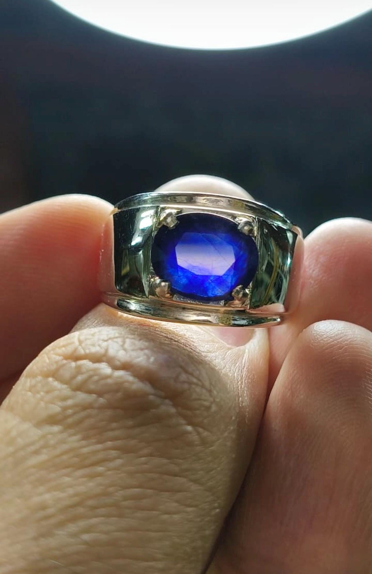 Handcrafted Mens Sapphire Ring, Blue Sapphire Ring, Natural Sapphire 925 Sterling Silver Ring, Neelam Ring