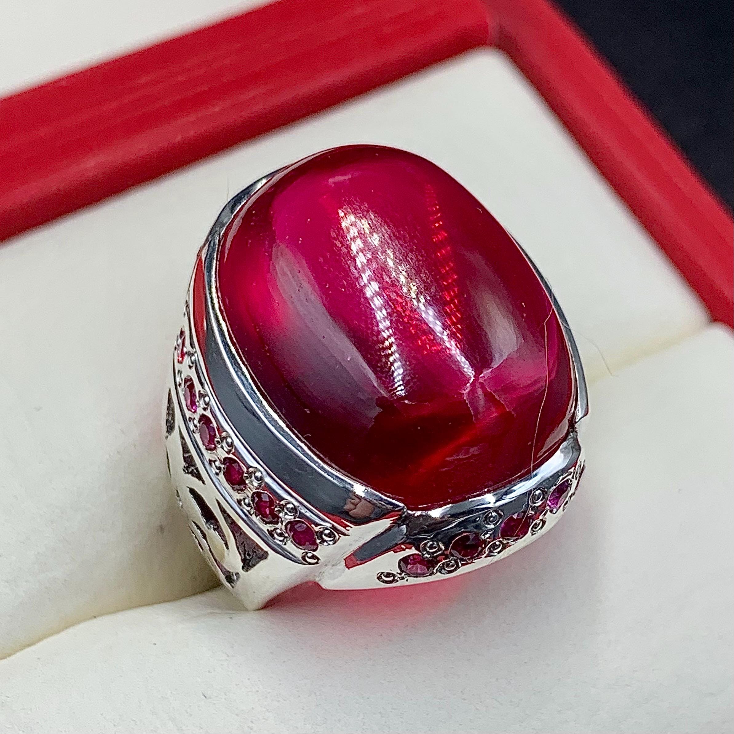 Handcrafted Cabochon Red Ruby Ring Mens Ruby Ring Sterling Silver 925 Anari Yaqoot Ring Roby Gemstone Ring
