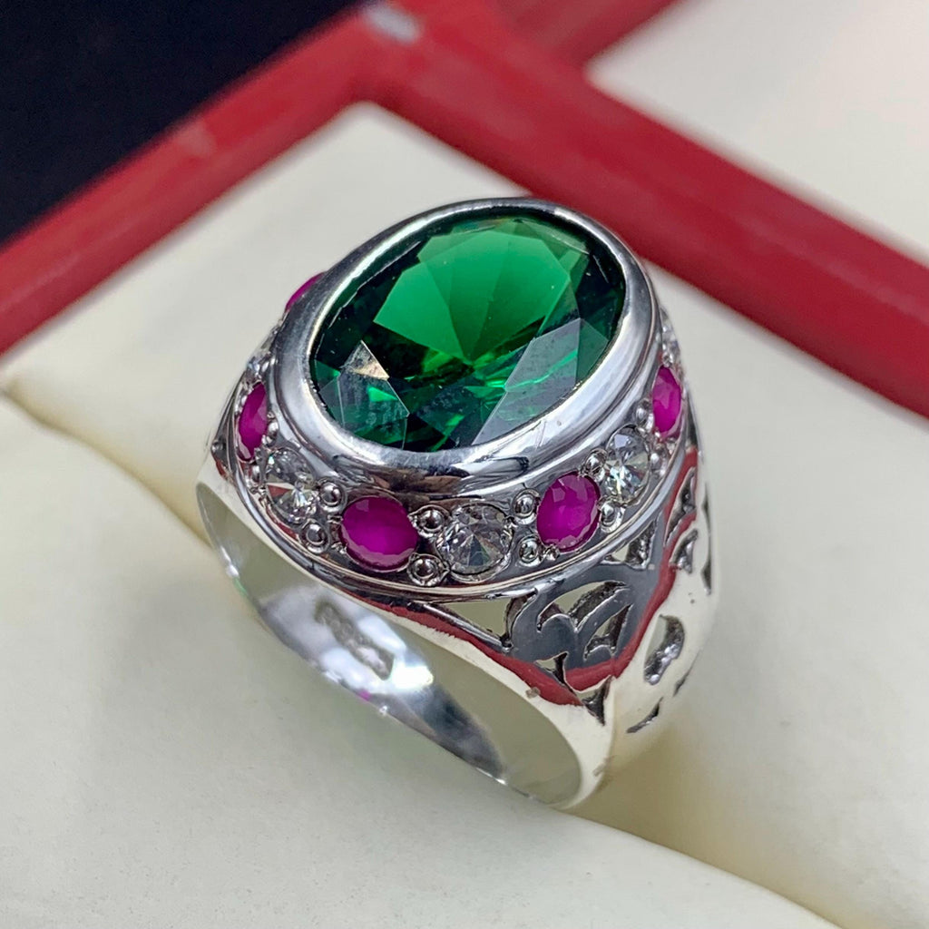 Handcrafted Big Peridot Ring For Men, Green Peridot Ring With 925 Sterling Silver