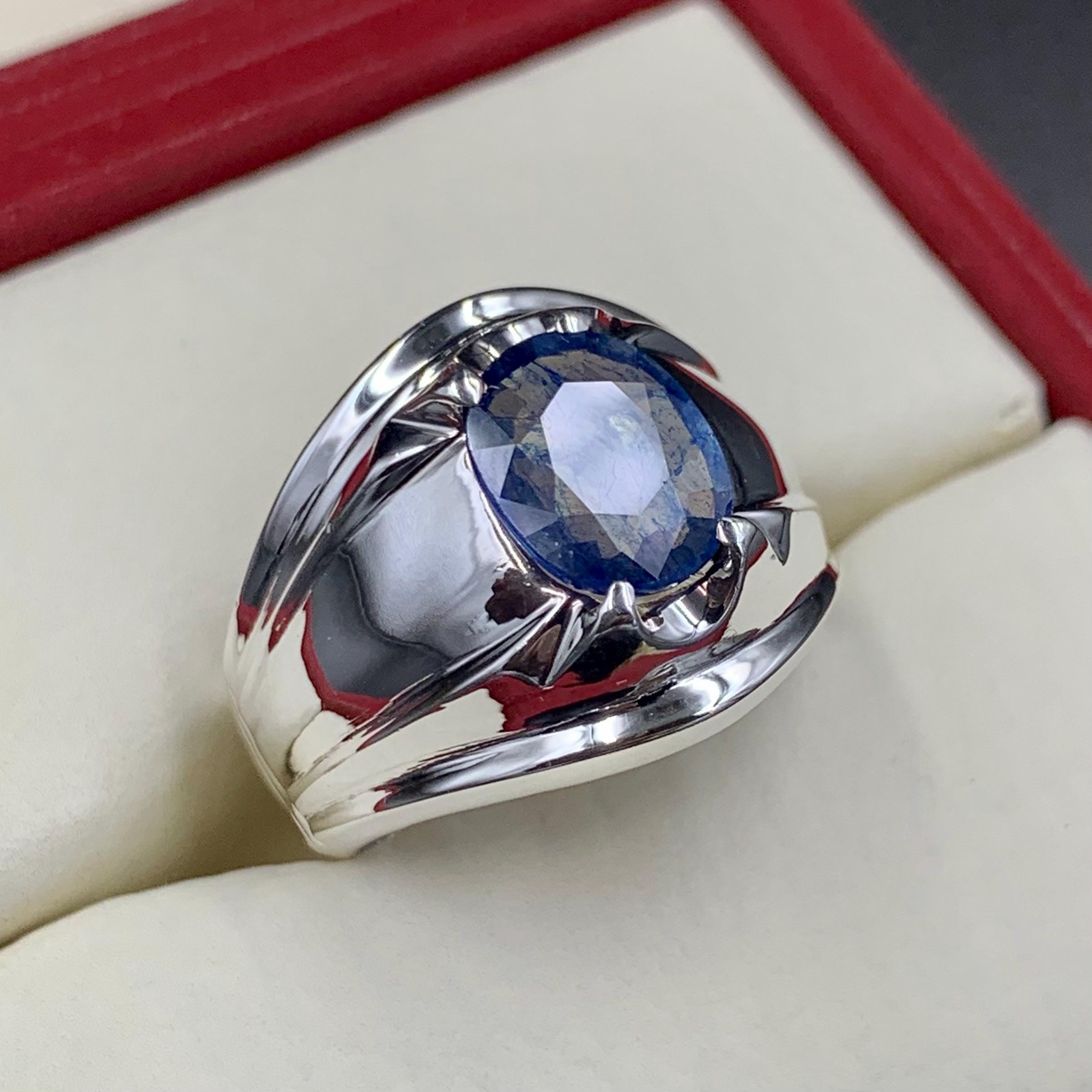 Handcrafted Mens Sapphire Ring, Blue Sapphire Ring, Natural Sapphire 925 Sterling Silver Ring, Neelam Ring