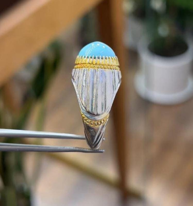 Handcrafted Men Turquoise Ring, 925 Sterling Silver For Men, Natural Feroza Ring, Shia Ring