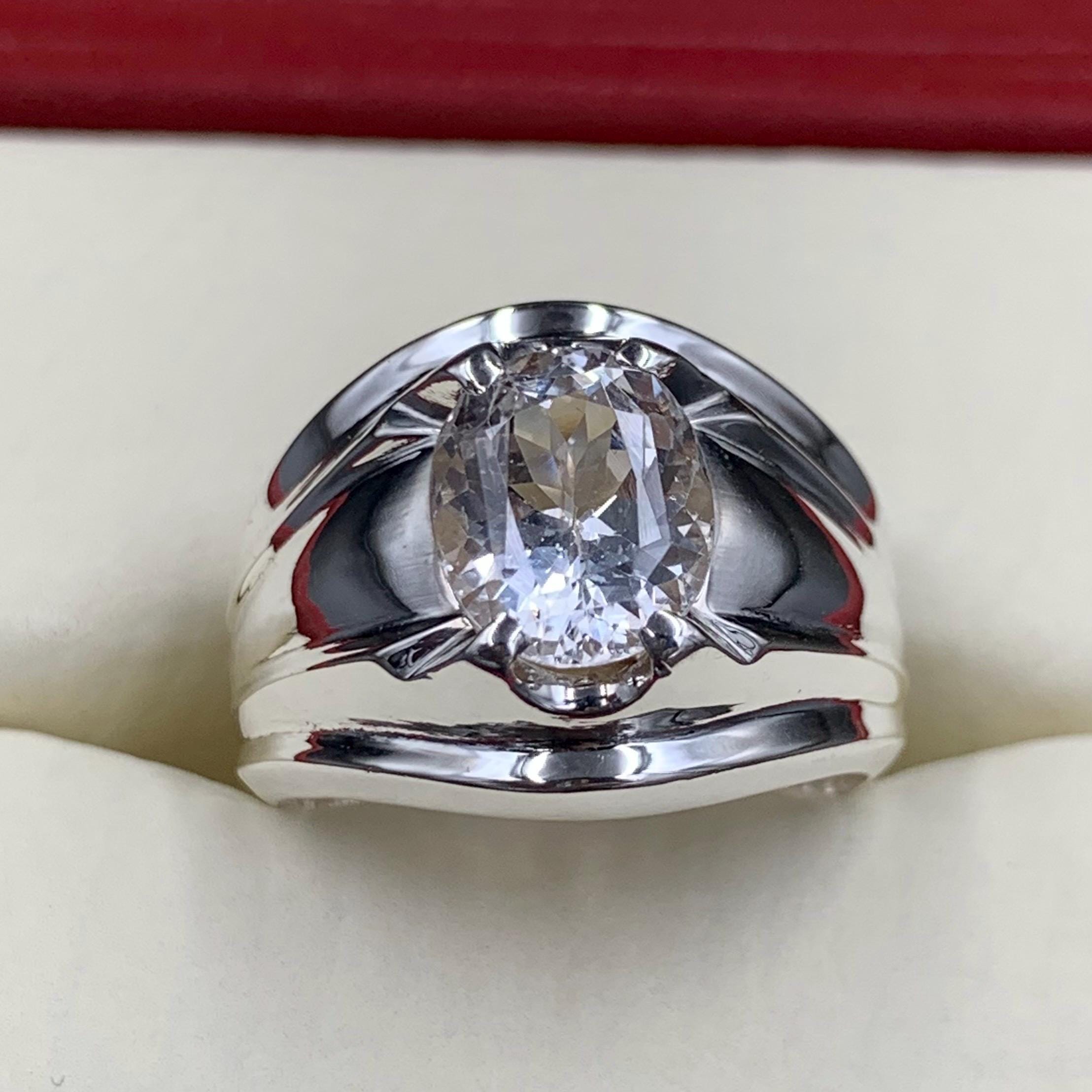 Handcrafted Mens Sapphire Ring, White Sapphire Ring, Natural Sapphire 925 Sterling Silver Ring, Neelam Ring