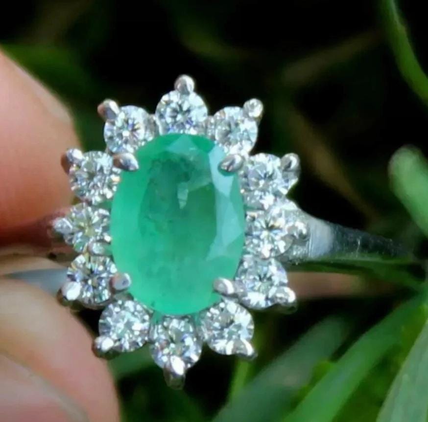 Handcrafted Emerald Ring For Women, 925 Sterling Silver Princess Diana Style Emerald Rings, Natural Emerald Ring, Gift For Her