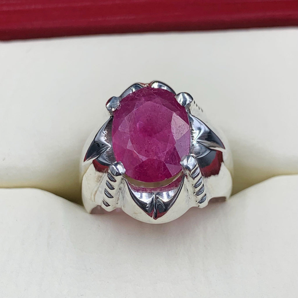 Handcrafted Big Ruby Ring, Natural Ruby Sterling Silver 925 Yaqoot Ring Roby Gemstone Ring
