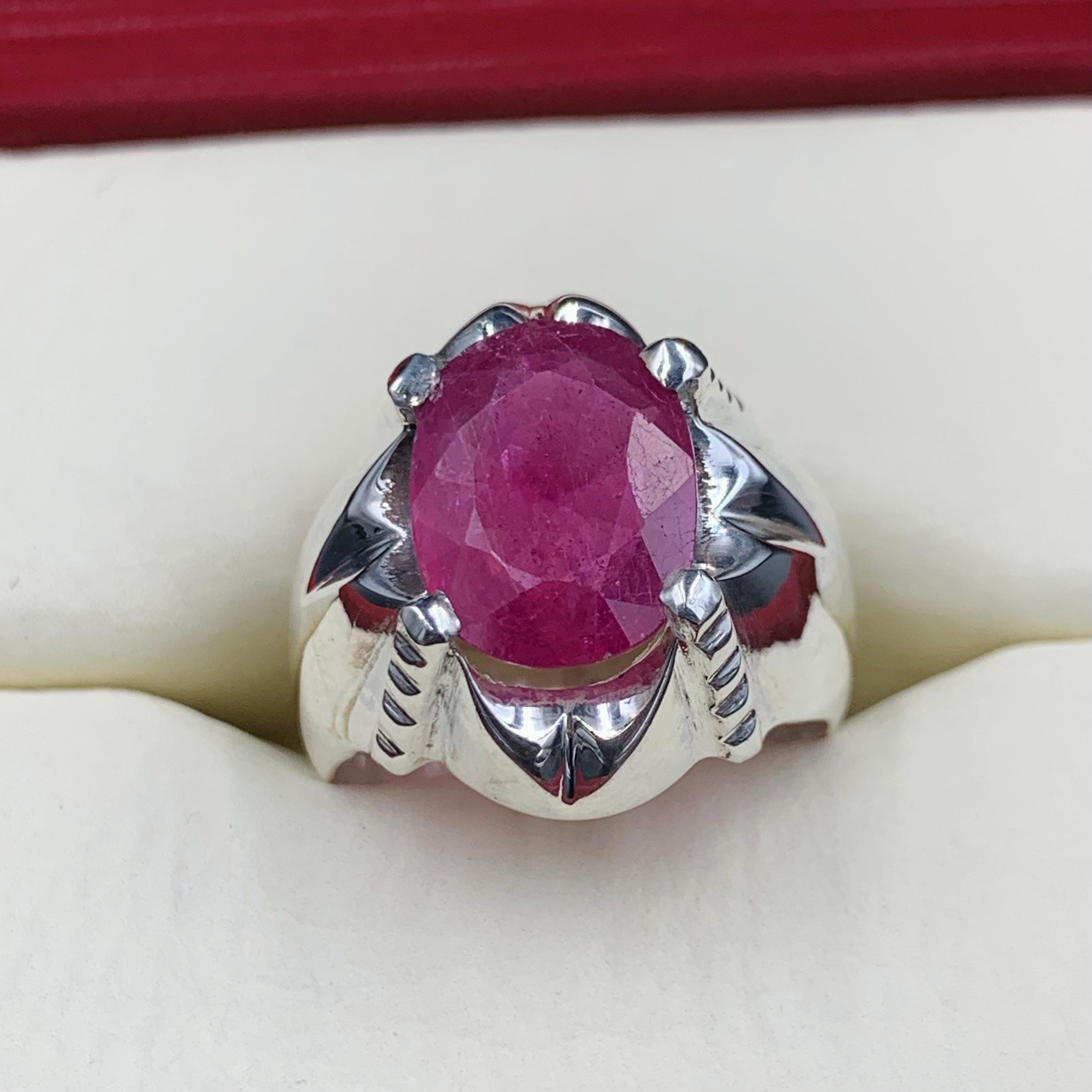 Handcrafted Big Ruby Ring, Natural Ruby Sterling Silver 925 Yaqoot Ring Roby Gemstone Ring