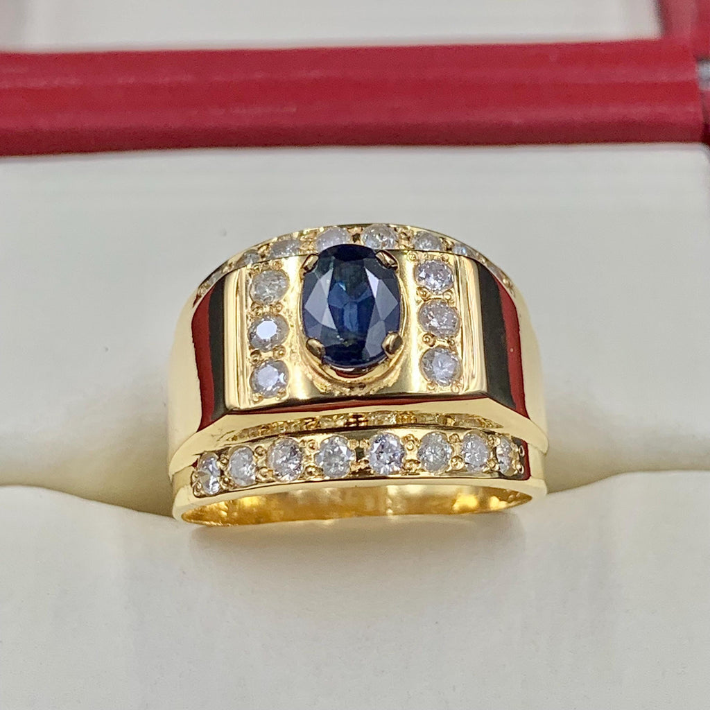 Handcrafted 14k Gold Sapphire Ring, Natural Diamond Engagement Ring, Blue Sapphire Solid Gold Ring, Neelam Ring