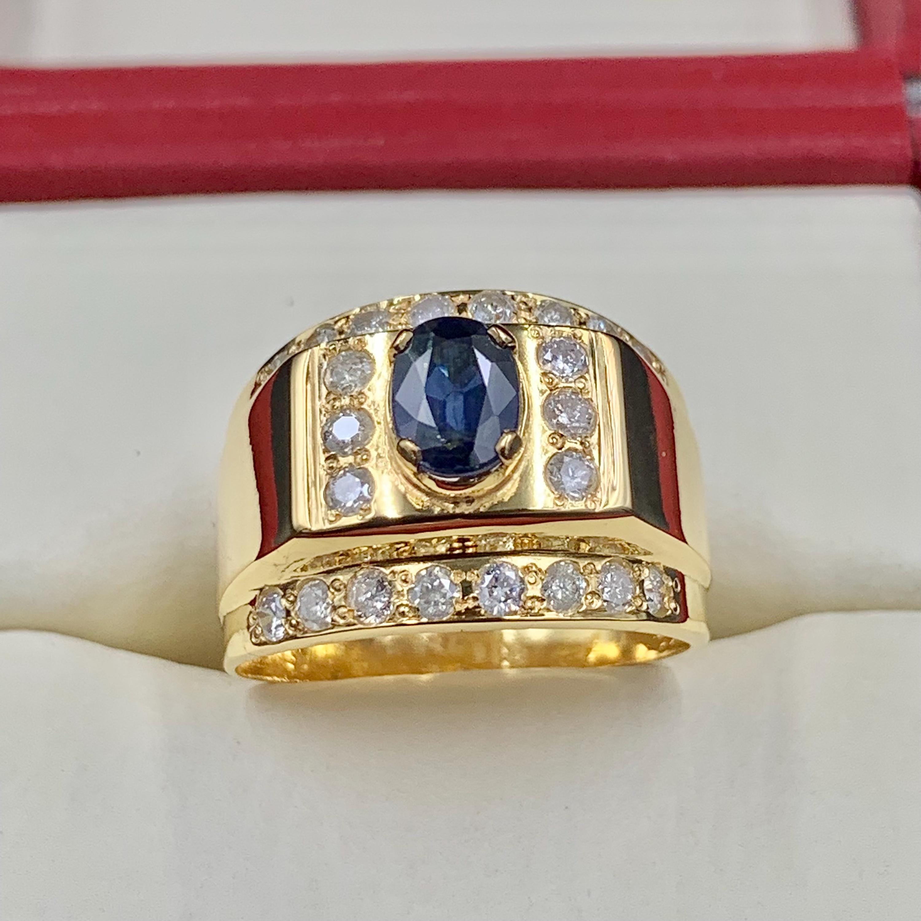 Handcrafted 14k Gold Sapphire Ring, Natural Diamond Engagement Ring, Blue Sapphire Solid Gold Ring, Neelam Ring