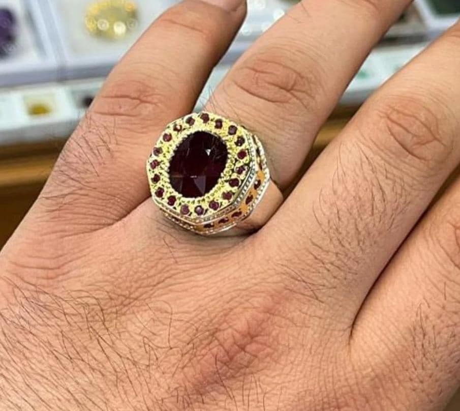 Handcrafted 7 Carats Real Ruby Ring, Natural Ruby Gold Plated Sterling Silver 925 Yaqoot Ring Roby Gemstone Ring