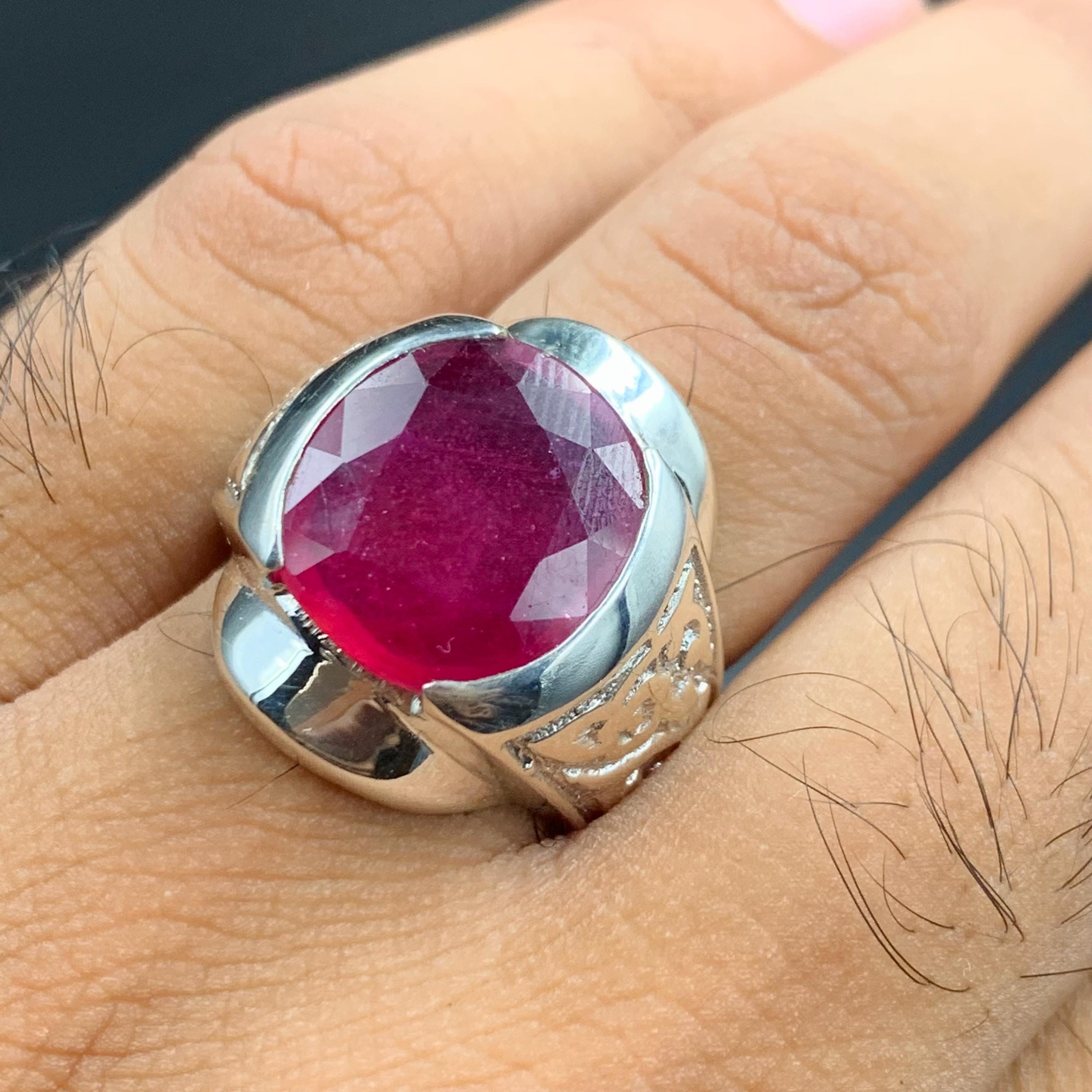 Handcrafted Big Ruby Ring, Natural Ruby Sterling Silver 925 Yaqoot Ring Roby Gemstone Ring