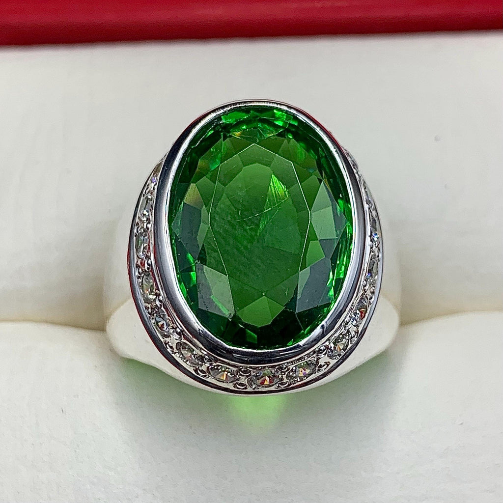 Handcrafted Big Peridot Ring For Men, Green Peridot Ring With 925 Sterling Silver