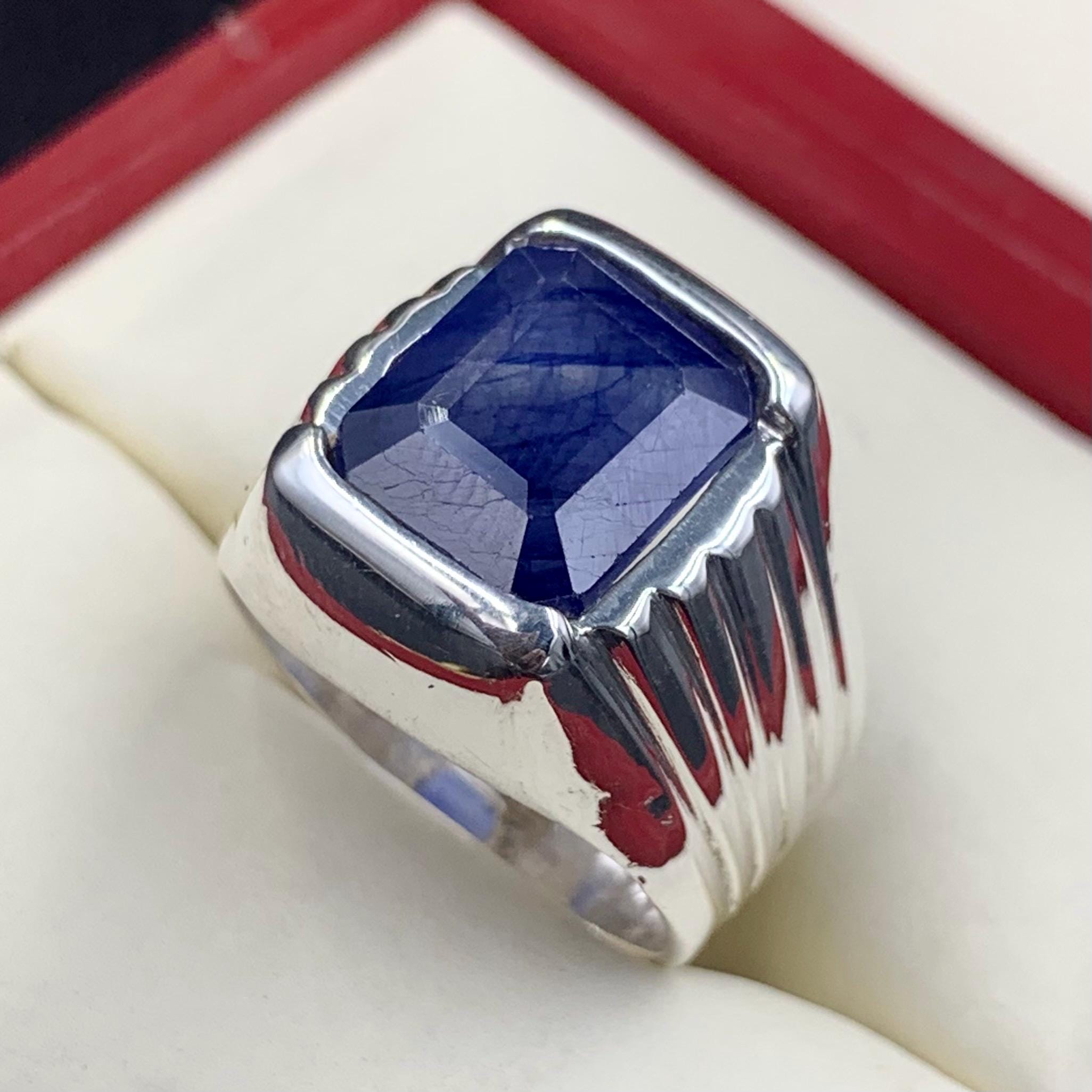 Handcrafted 10 Carats Sapphire Ring, Mens Sapphire Ring, Natural Sapphire 925 Sterling Silver Ring, Neelam Ring