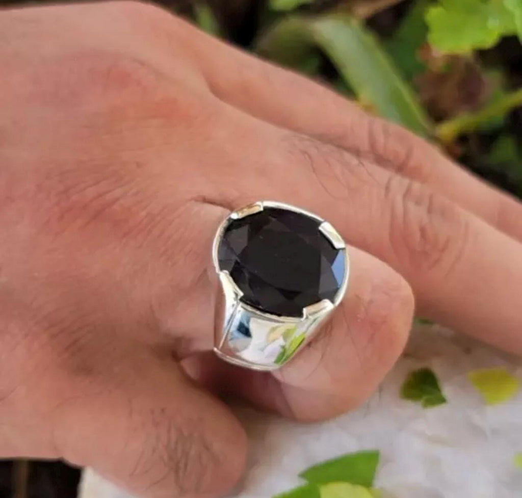 Handcrafted Big Blue Sapphire Ring, Mens Sapphire Ring, Natural Sapphire 925 Sterling Silver Ring, Neelam Ring