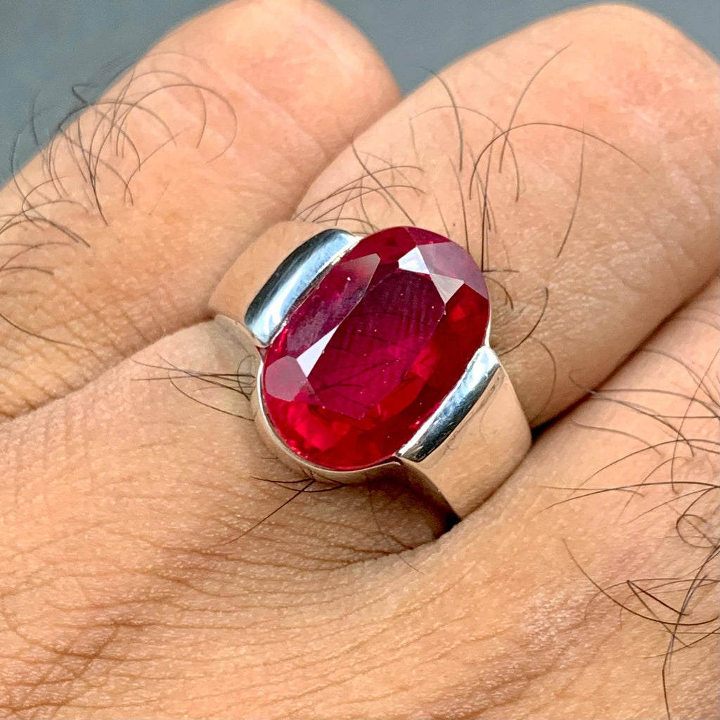 Handcrafted Deep Red Ruby Mens Ring Sterling Silver 925 Anari Yaqoot Ring Ruby Gemstone Ring